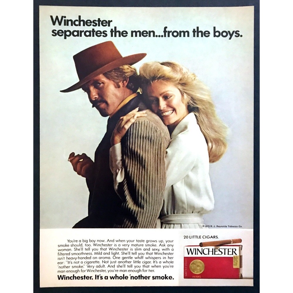 1973 Model Actress Farrah Fawcett photo Winchester Little Cigars promo print ad